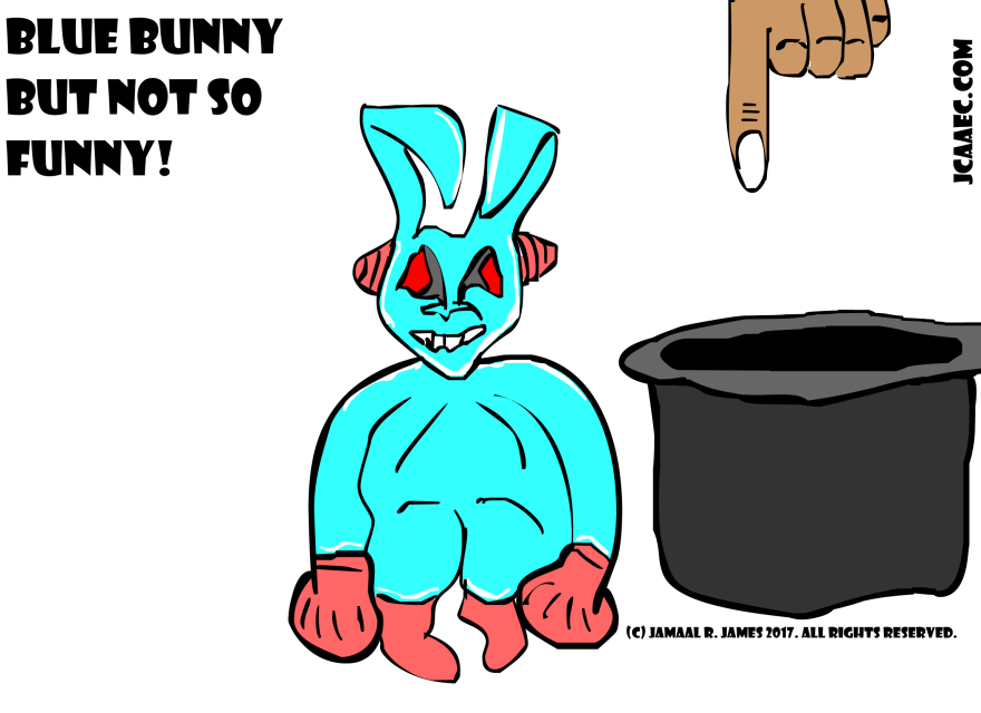 Blue Bunny Not So Funny Concept Art created by Cartoonist Jamaal R. James for James Creative Arts And Entertainment Company. children's magic show fontana